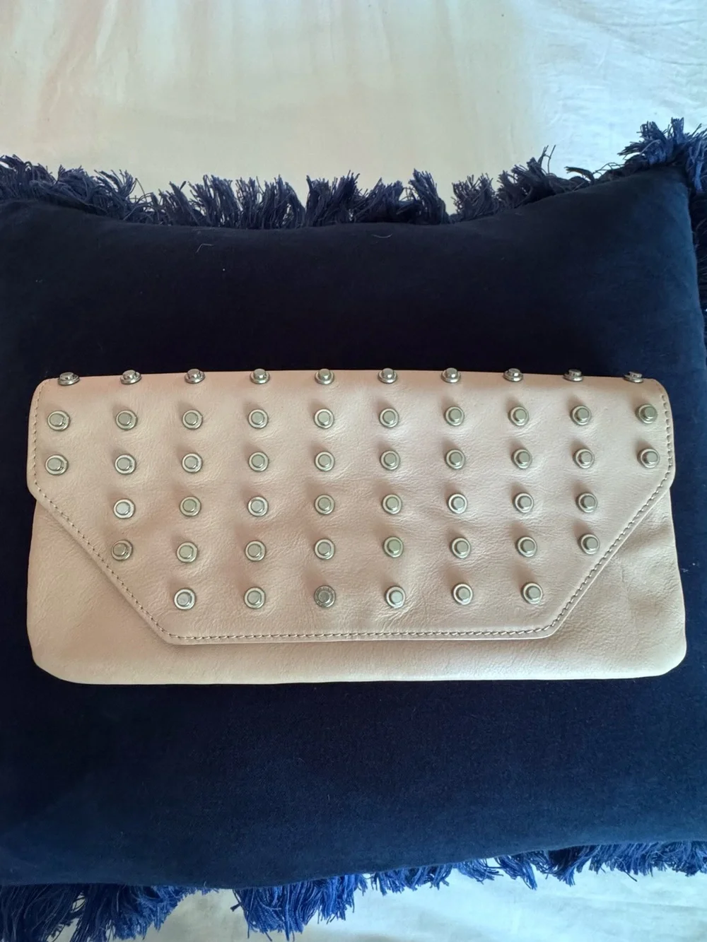 Olivia Harris Blush Studded Envelope Clutch